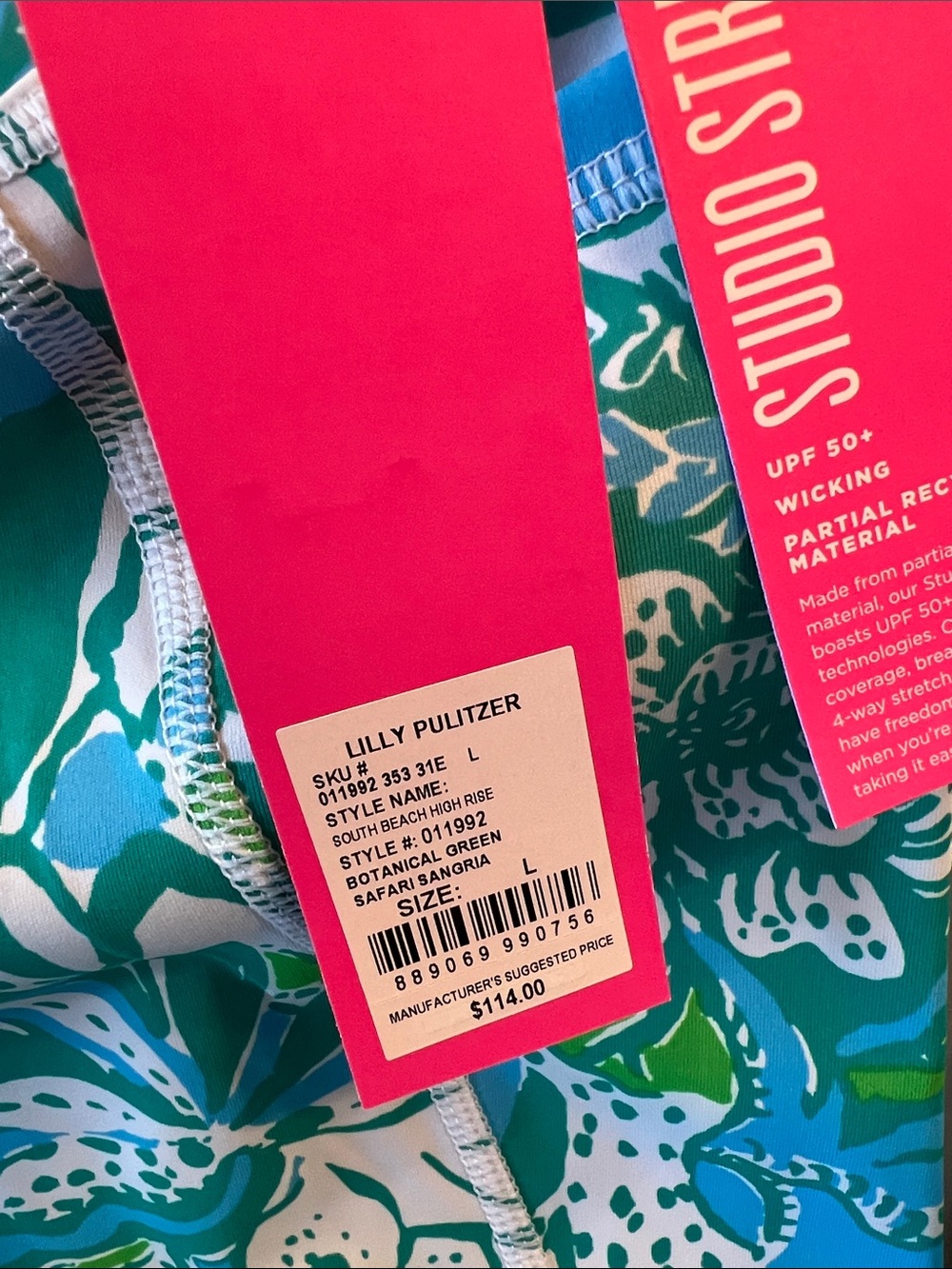 NWT Lilly Pulitzer “Studio Stretch” UPF 50+ Green & White Floral Leggings - Picture 6 of 10